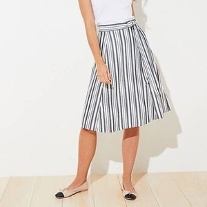 Blue & white striped midi skirt